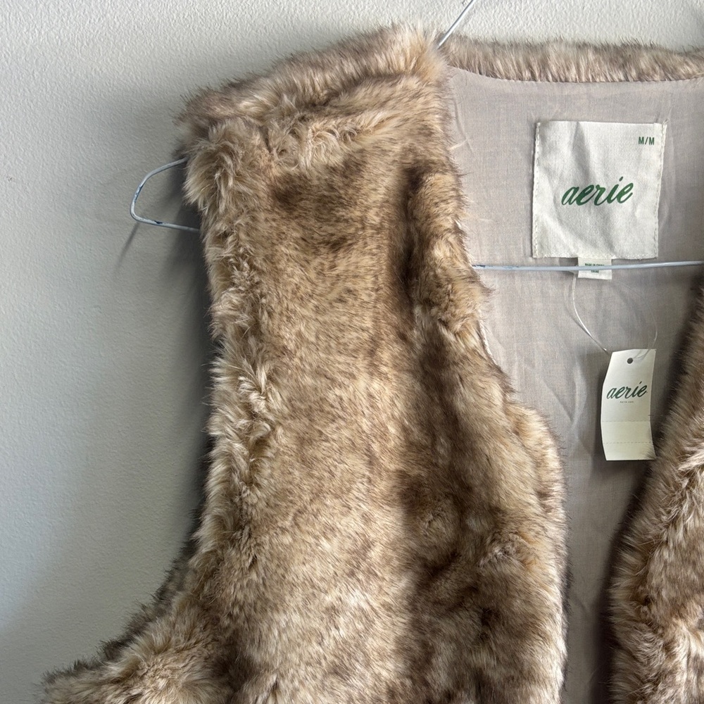 Aerie Plush Faux Fur Vest in Tan - Picture 3 of 4